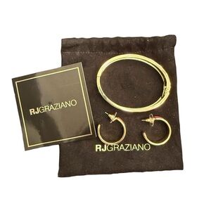 NWOT RJ Graziano Pink and Gold Jewelry Set Bangle Bracelet & Hoop Earrings